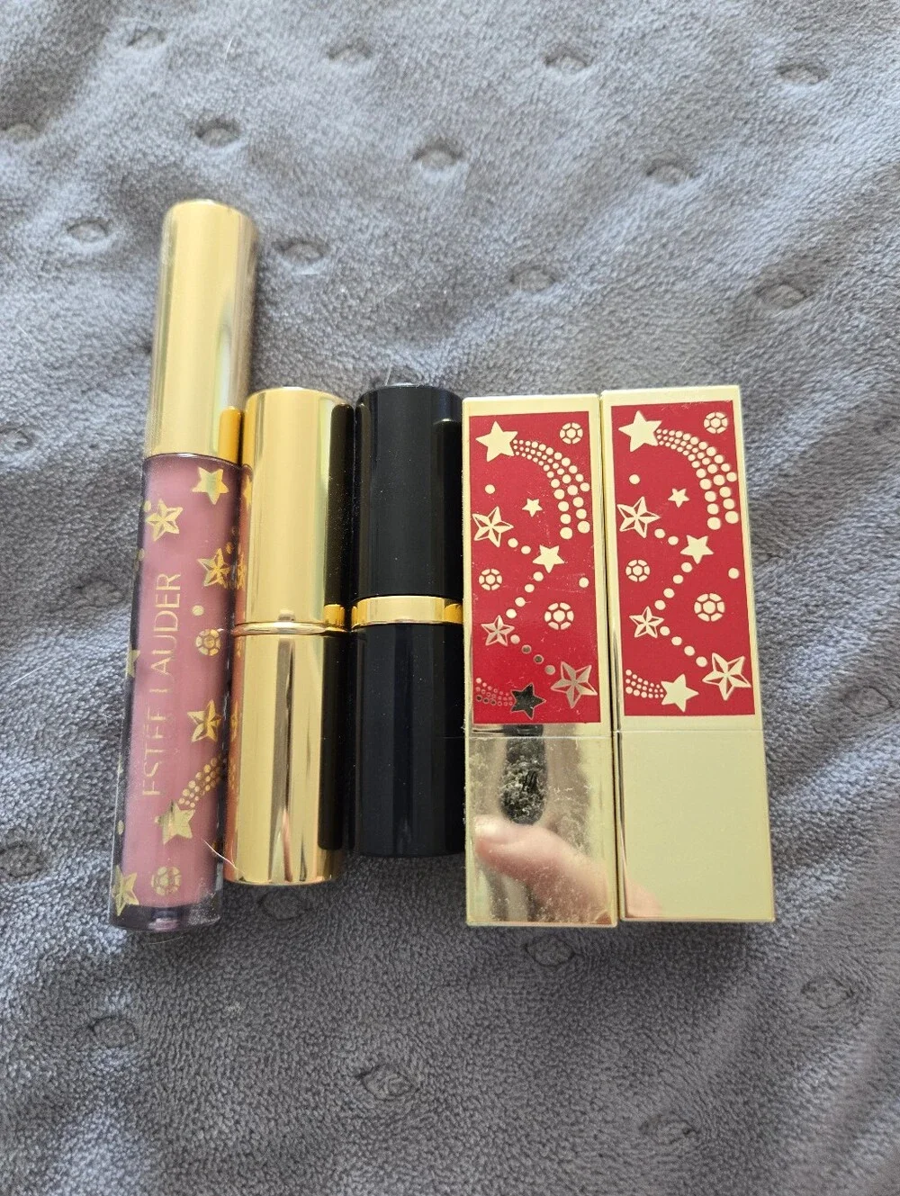 Estee Lauder Pink Lip Gloss with Gold-Accented Lipstick Set